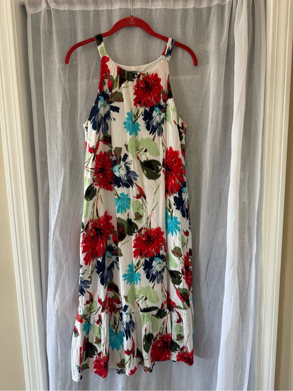 AGB Floral Print Sleeveless Maxi Dress - White with Red & Blue Flowers